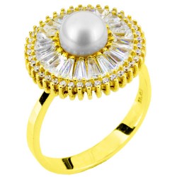 Χρυσό δαχτυλίδι Κ14 με μαργαριτάρι και ζιργκόν